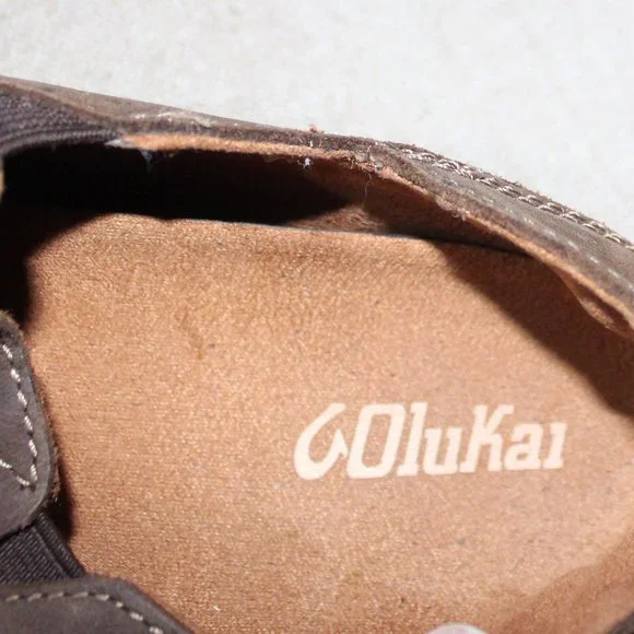 KIDS OLUKAI LEATHER SLIP ON SHOES - SIZE 3 1/2 - BROWN - Picture 6 of 8